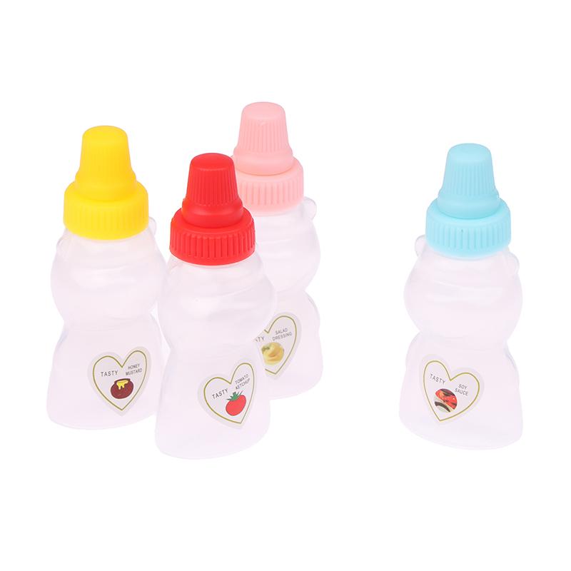 4Pcs Cartoon Mini Bear Sauce Squeeze Bottle Mini Bento Box Soy Sauce Box Tomato Sauce Honey Salad Sauce Container Accessories