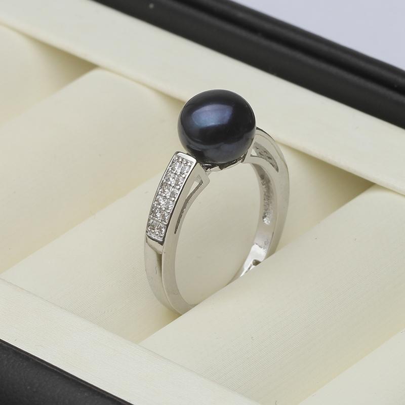 Real Natural Freshwater Pearl Rings Woman,Sterling Silver Pearl Ring Adjustable Mother Wife Anniversary Gift White Black