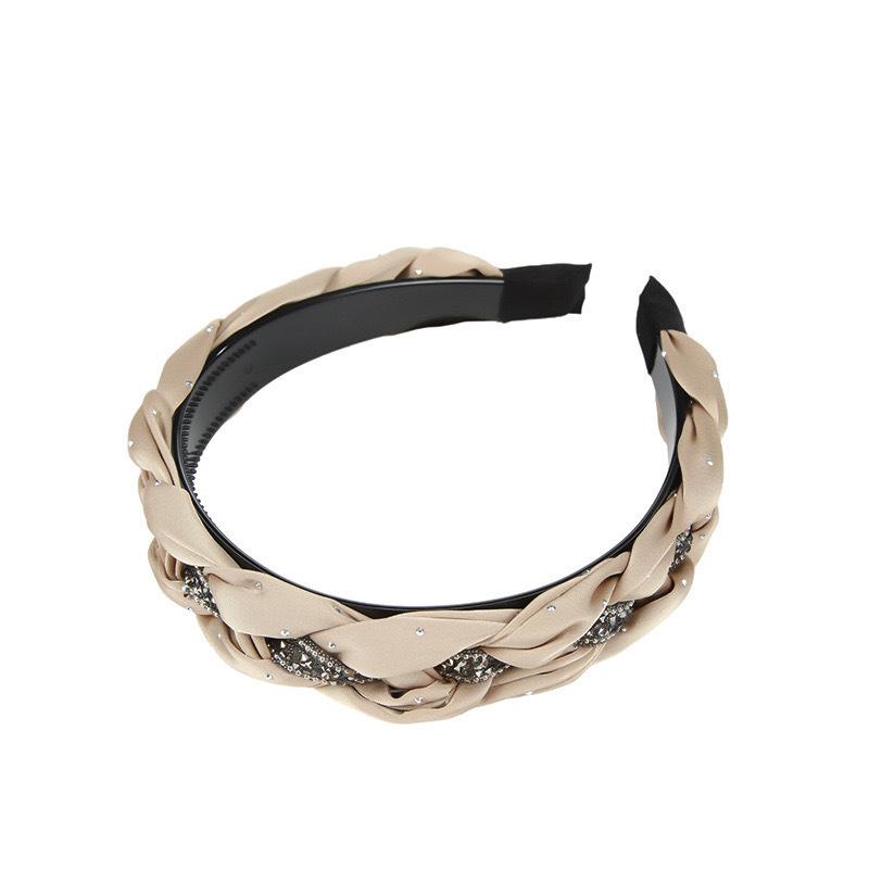 Fashion Women's And Ladies Braided Satin Cloth Headband with Shiny Tape Ins Female Toothed Plastic Hair Hoops