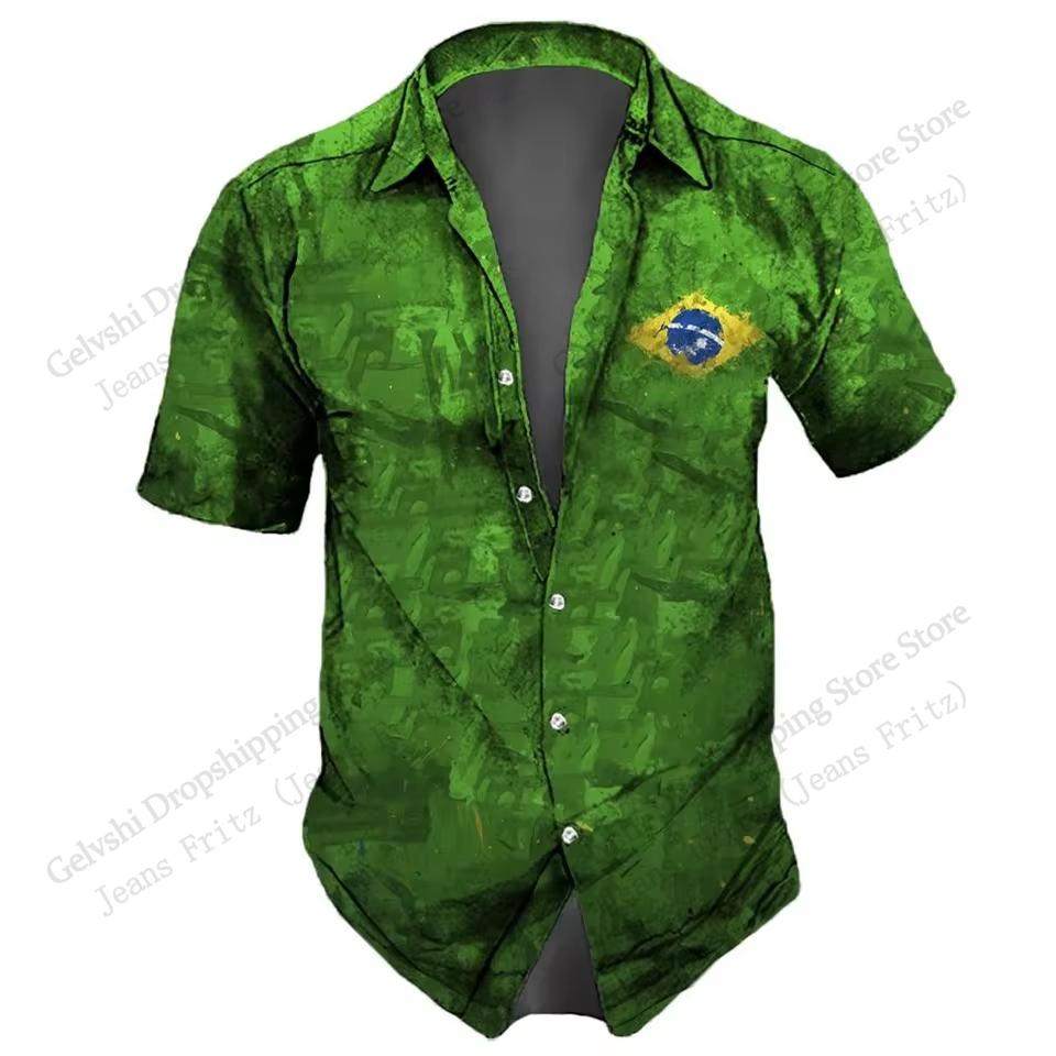 Fashion Mens Summer Hawaiian Shirt Brazil Flag 3d Print Shirt Short Sleeve Casual Beach Shirt Holiday Blouse Men Clothing