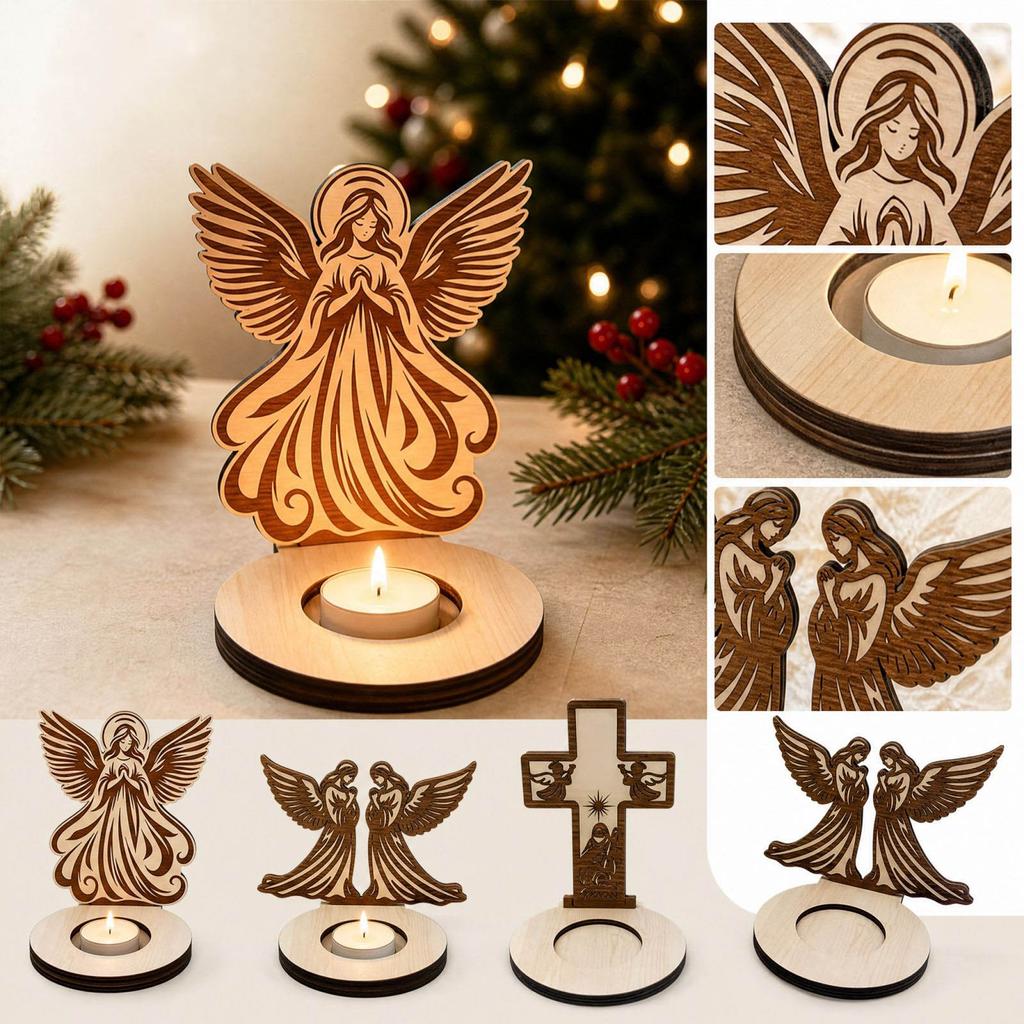 Wooden Figurine with Candle Holder Base, Freestanding Candle Holder Decor