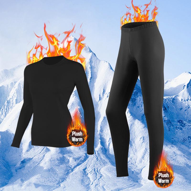 Women's Fleece-Lined Quick-Dry Warm Set: Long-Sleeved Top and Pants for Home & Outdoor Autumn/Winter Fitness