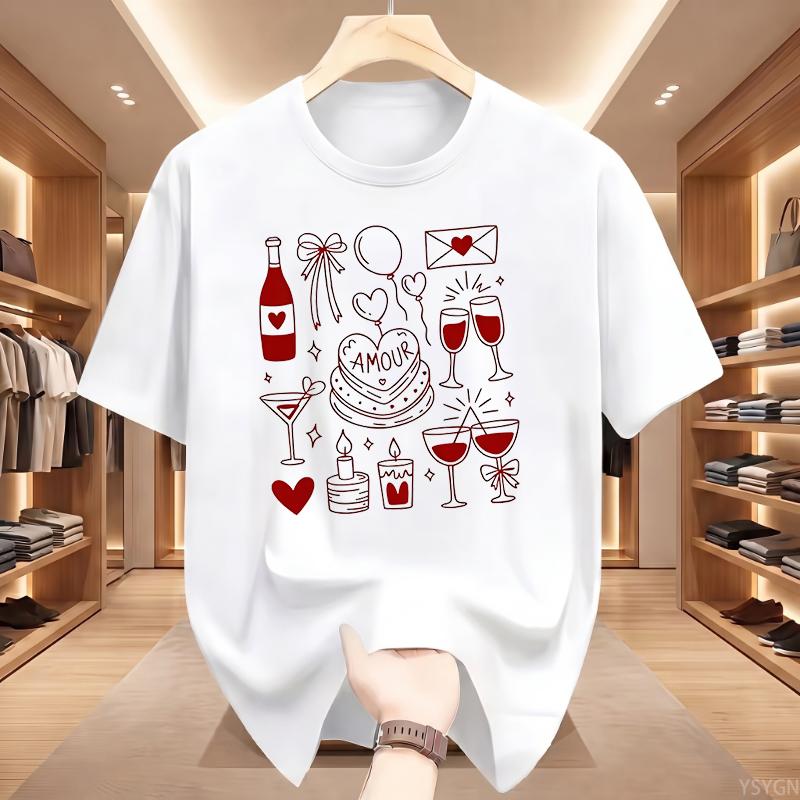 Valentines Day Coquette Shirt Hand Drawn Love Doodles Graphic Tee Minimalist Valentines Gift for Women t shirt S