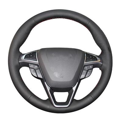 Capa de volante de carro preta de couro sintético costurada à mão para Ford Mondeo 2014-2020 Fusion 2013-2020 EDGE Galaxy S-Max 2015-2020