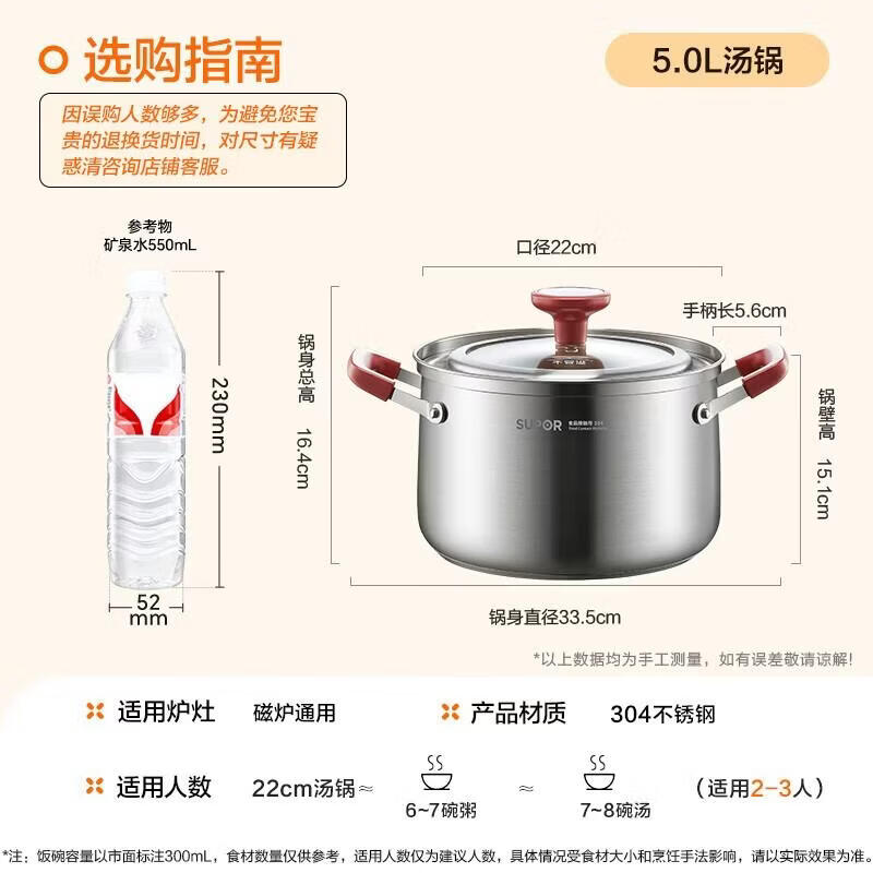 

Supor 304 Stainless Steel 22CM Non-Overflow Soup Pot