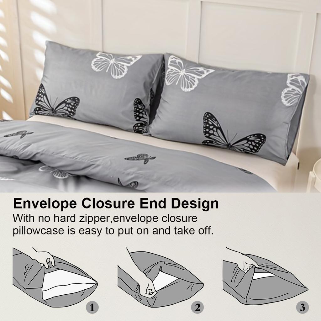 3pcs Butterfly Print Duvet Cover Set Soft Skin-Friendly Bedding Set Includes 1 Duvet Cover And 2 Pillowcases