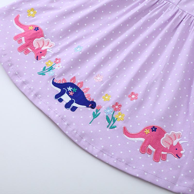 2025 Spring Embroidered Dinosaur Long Sleeve Dress for Girls - European & American Style