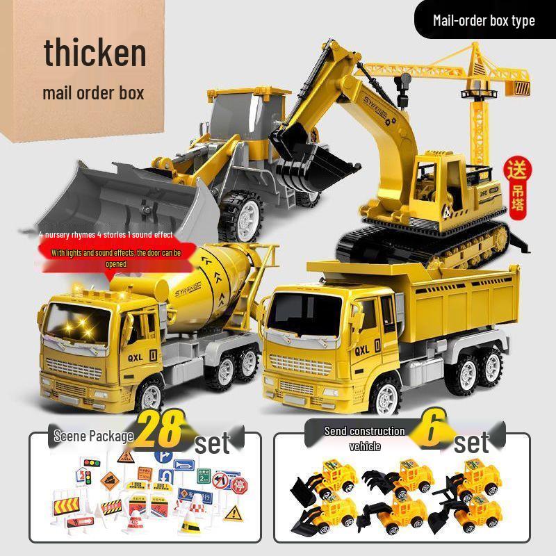 Construction Vehicle Toy Set: Digger, Excavator, Cement Mixer, Crane