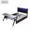 Piattaforma Letto da Gioco Grande 140x200 cm in Metallo con Testiera LED, Scrivania LED e Due Cassetti, Nero