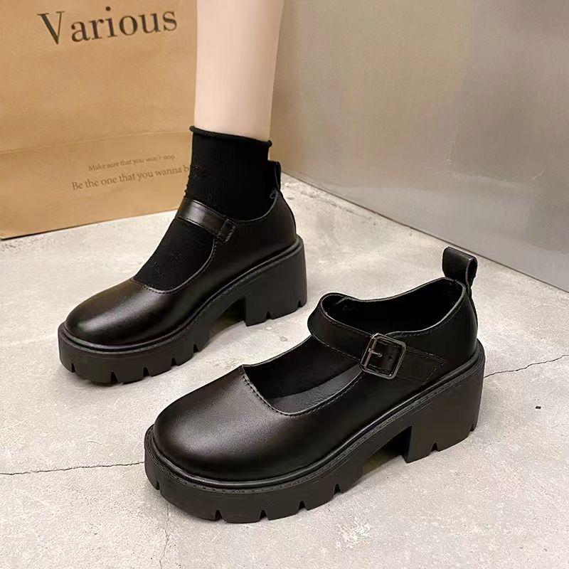 Scarpe Mary Jane con Tacco Alto in Vernice Donna Stile Giapponese Fibbia alla Caviglia Plateau Décolleté Donna Uniforme Punk Scarpe Lolita