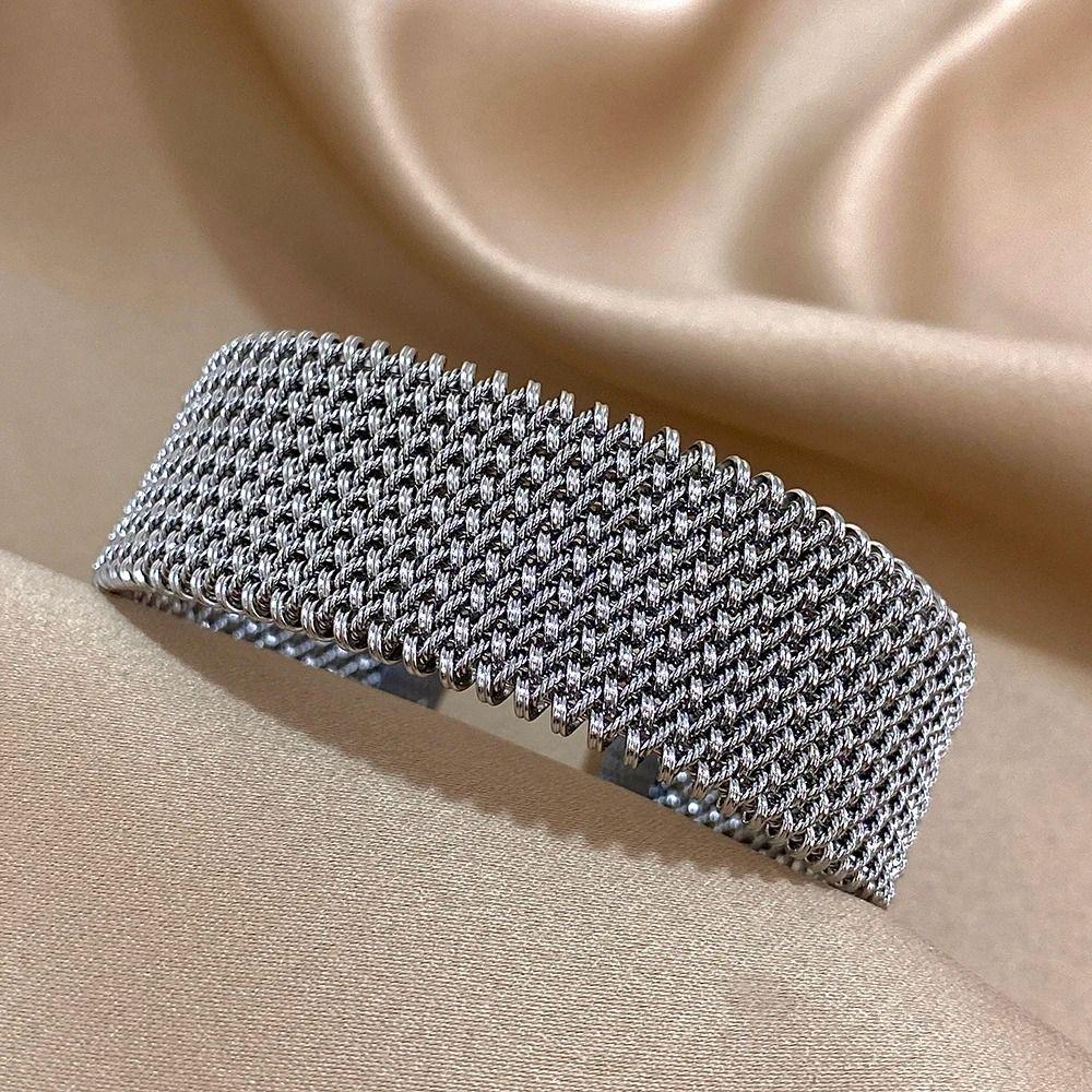 Golden/Silver Plated Vintage Cuff Bracelet Waterproof Braided Mesh Bracelet  Stackable Charms