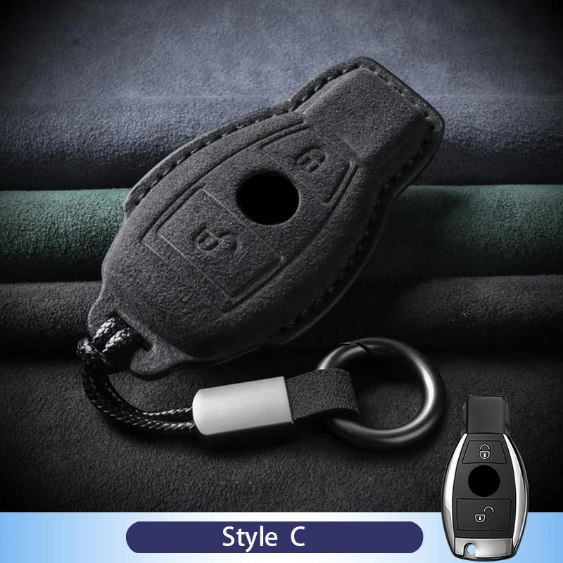 Leather Car Key Case For Mercedes Benz A C E S G R Class Gls Gla Glk Glc Cls Cla Amg W204 W205 W212 W463 W176 Suede Accessories