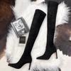 Pointed Over Knee Boots Khaki Suede Socks Boots 2025 All-in-One Boots Ultra High Heel Nude Boots Elastic Boots