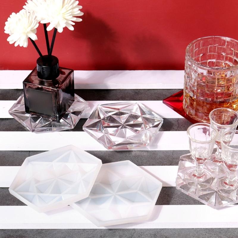 Diy Crystal Epoxy Hexagon Square Coaster Mirror Silicone Mold Dish Tray Mold for Casting with Resin Concrete Cement