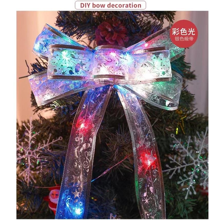 10M Christmas Light String Ribbon for Christmas Tree Decoration Double Layer Gold Stamping Luminous Ribbon Lamp Lace DIY Led Lights