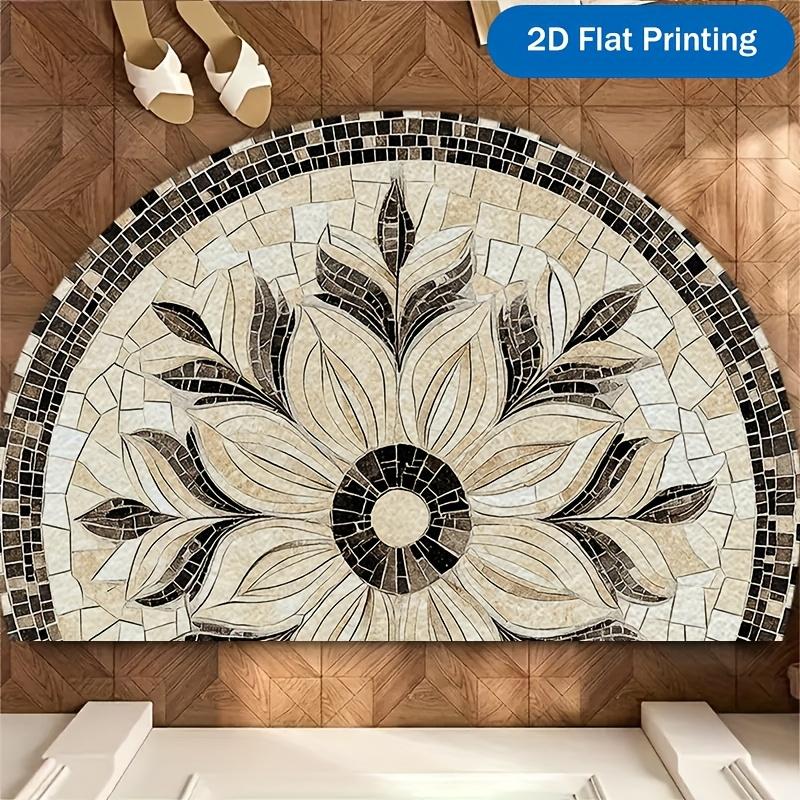 

Floral Pattern Half Round Door Mat Non-Slip Machine Washable Floor Mat 2D Flat Semi-Circular Rug for Entryway Living Room Home Decor 40X60CM