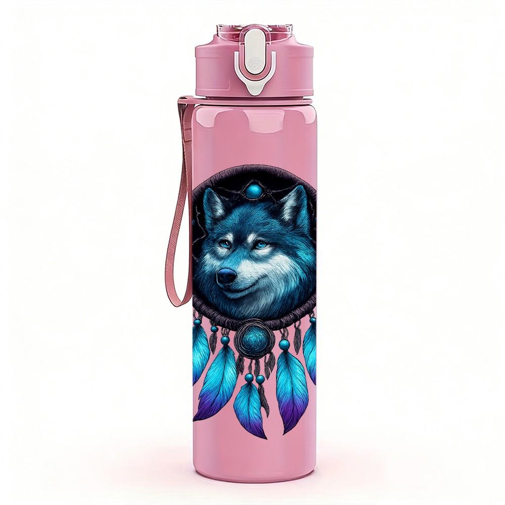 1PC Wolf Feather Dreamcatcher Art 750ml Color Plastic Sports Water Bottle Leakproof Flip Straw Lid Suitable for Sports Office Home Use