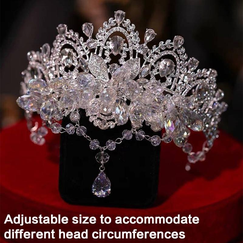 Crystals Bridal Headband with Forehead Chain Adjustable Wedding Crown/Ear Hangers Jewelry for Photography and Ceremony
