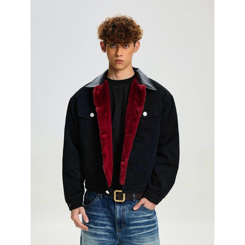 Cabbage Coke American Retro Winter Short Jacket with Hood, Men's Cool Deconstructed Thick Cotton Coat