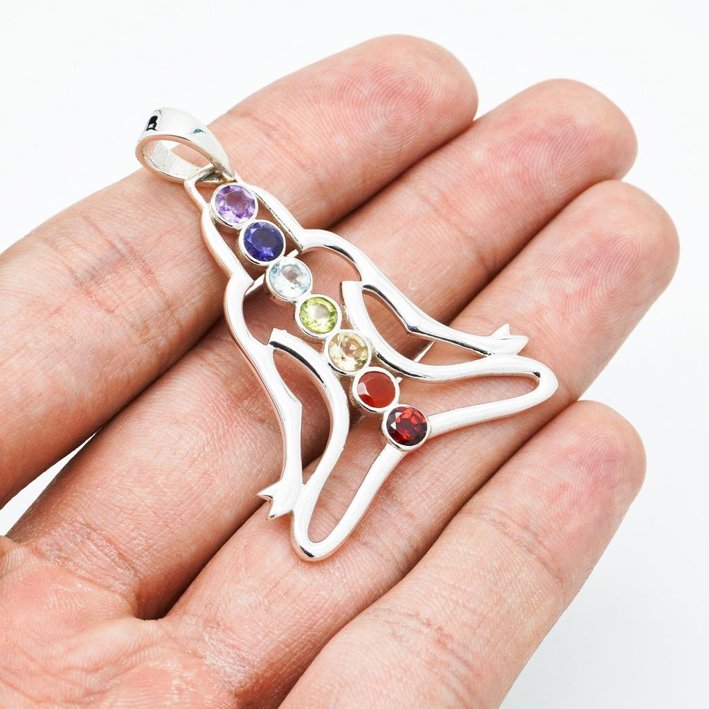Seven Chakra 925 Sterling Silver Pendant: Healing Gemstone Jewelry