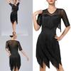 Stage Ready Latin Dance Costume Lightweight Breathable Fabric Sparkling Sequins Flattering Fringe Design