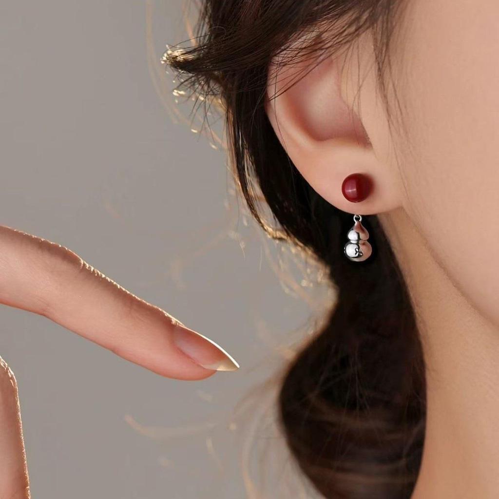 2026 Year of the Horse 925 Silver Red Gourd Zodiac Earrings for Women