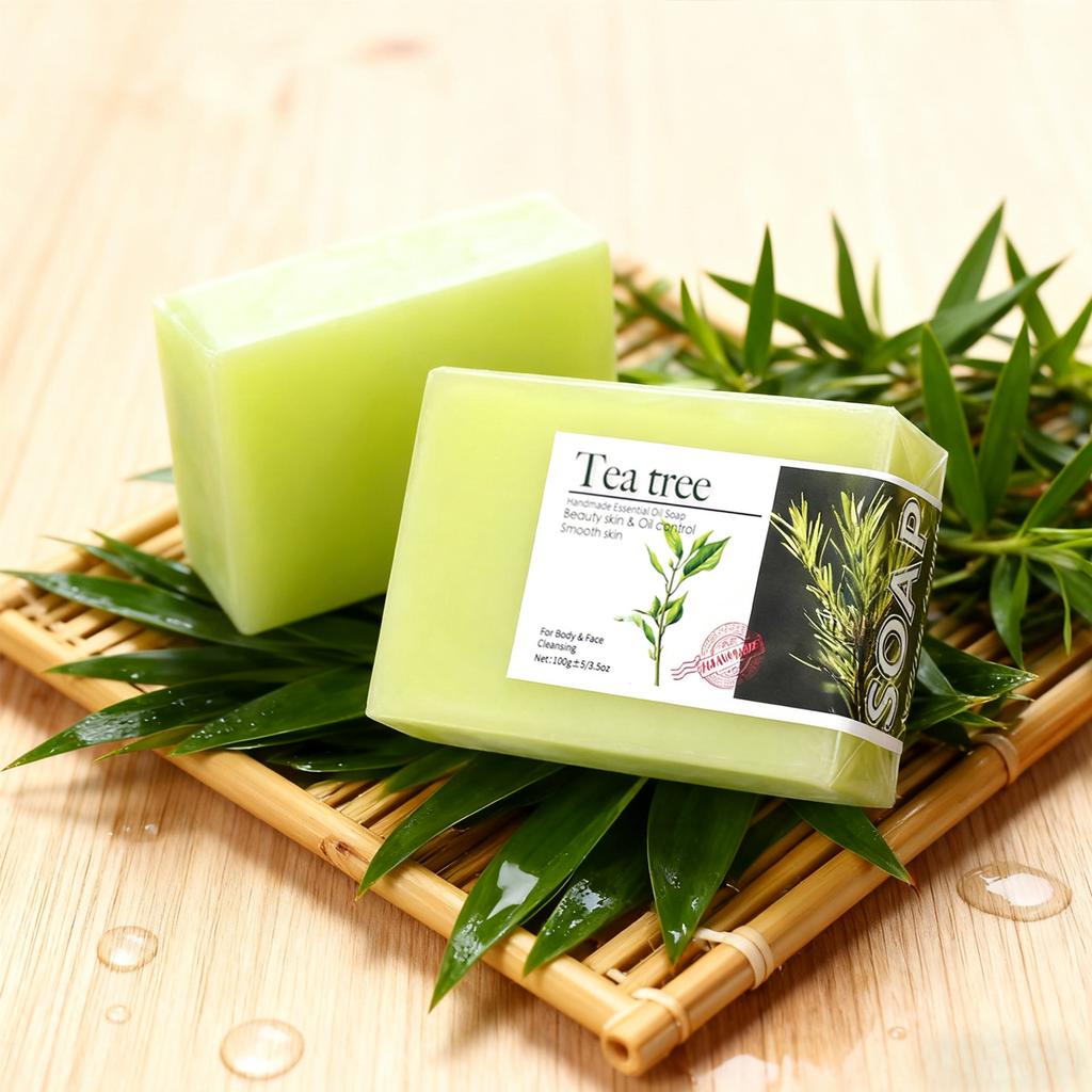 2Pcs100G Tea Tree Oil Soap Bar Deep Cleansing Facial Bath Bar Acne Pimple Control New Formula
