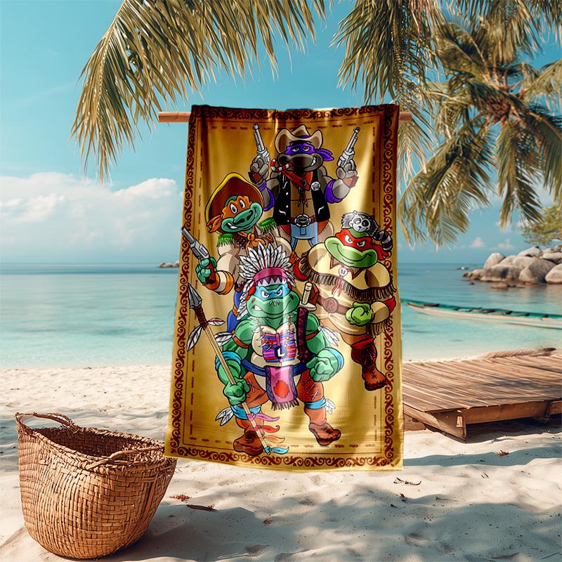 proof beach towel with Teenage Mutant Ninja Turtles pattern - soft,absorbent,quick-drying,machine washable - perfect for swimming,camping,bathing