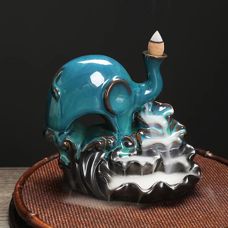 

1pc Ceramic Handicrafts Lotus Elephant Backflow Incense Burner Incense Censer Home Ornament Tea Pet (Without Incense)