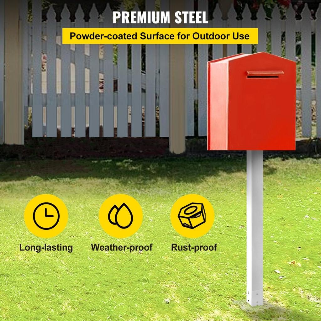 Mailbox Post, 43\" High Mailbox Stand, White Powder-Coated Mail Box Post Kit, Q235 Steel Post Stand Surface Mount Post for Sidewalk and Street
