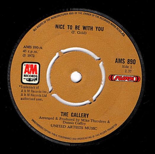 

7-дюймовая пластинка ГАЛЕРЕЯ Nice To Be With You AMS890 AM Records 1972 UK Рок Б/у