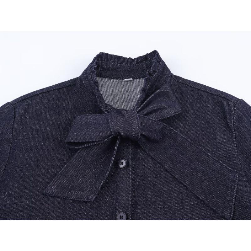 Myst&Za Women's Winter 2025 Bow Denim Shirt