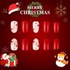 24Pcs Christmas Press On Nails Short Almond French Tips Stick On Nails Gloves Designs Full Cover Acrylic False Nails