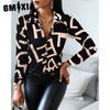GMXIA Women's Fashion Casual Solid Color Print Long Sleeve POLO Neck Blouses & Shirts
