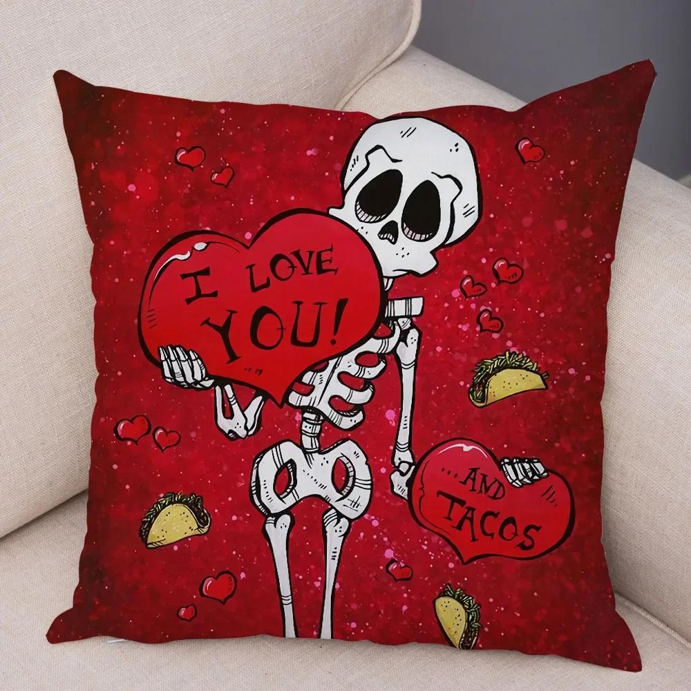 Capa de Almofada de Desenho Animado Fofa Colorida Caveira Fronha Carro Sofá Decoração para Casa