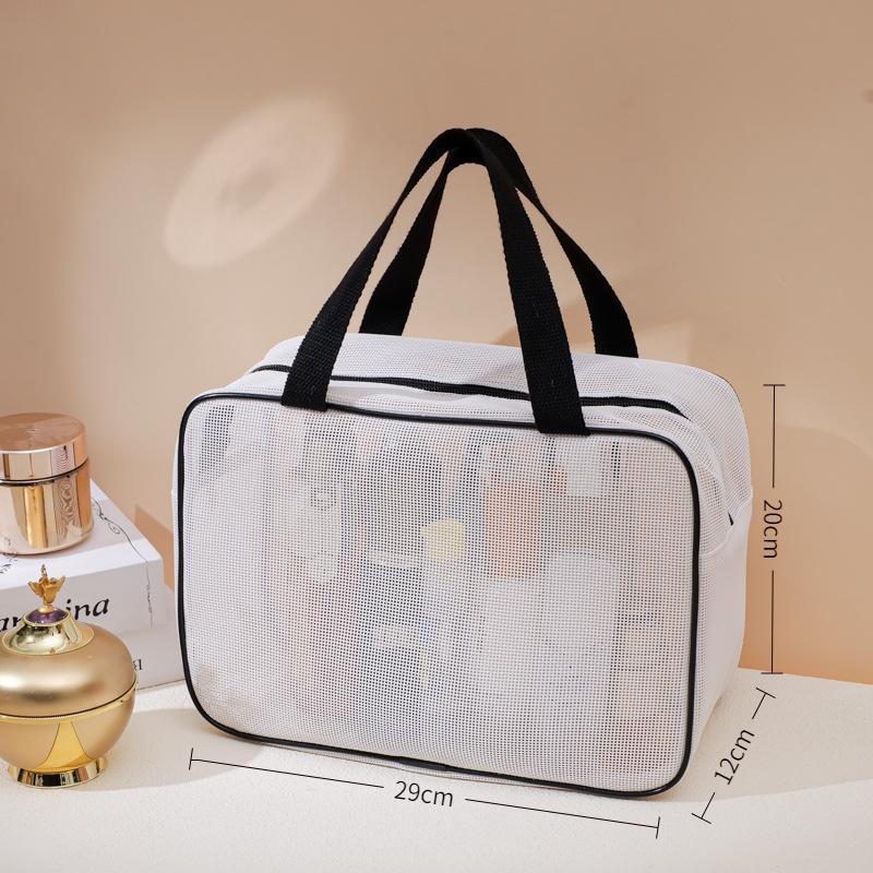 Compact Travel Cosmetic Bag with Breathable Mesh and Handle for Organized Toiletries