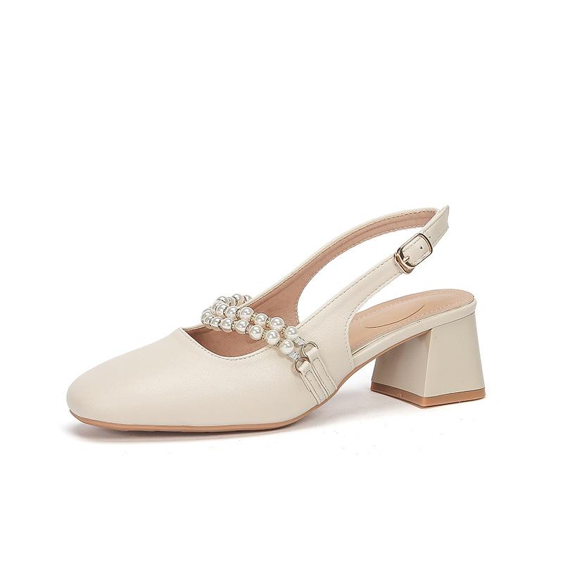 

Leather flat for Huizhou women s shoes heels Mary Jane cool slippers high heels wear small fragrant sandals women 35 абрикосовый