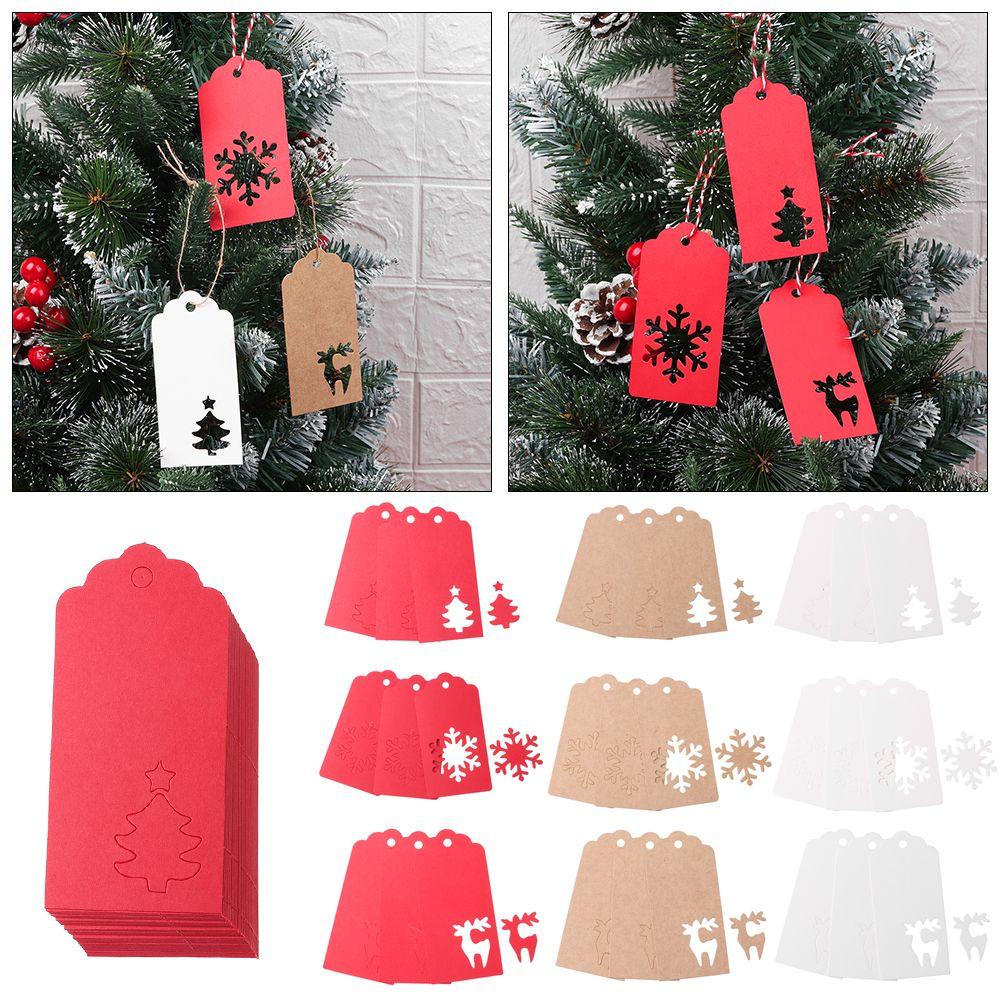 50pcs DIY Crafts Xmas Tree Hanging Christmas Card Label Kraft Paper Tags Thanks Tag Snowflake