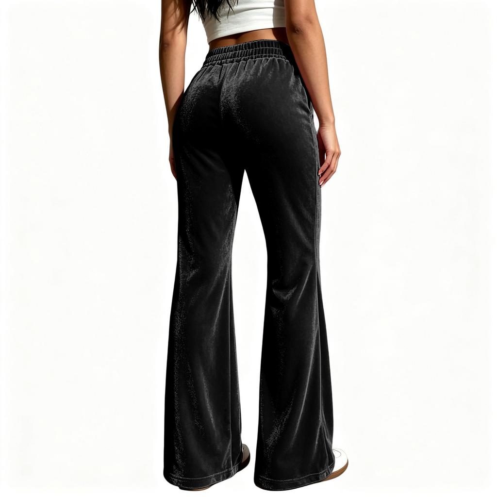 Women's Fashion High Waist Flare Pants, Casual Korean Velvet Trousers