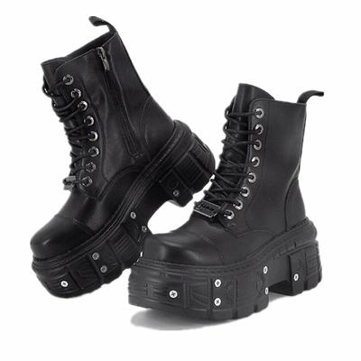 Punk Style Women Boots Lace-up Heel Height Platform Shoes Woman Gothic Ankle Rock Boots Metal Decor Man And Woman Sneakers
