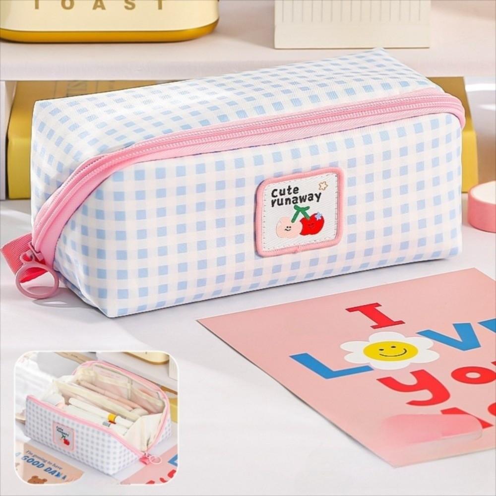 Large Capacity Grid Stationery Bag Desktop Storage Dopamine Pencil Pouch Prism Pencil Case  Office