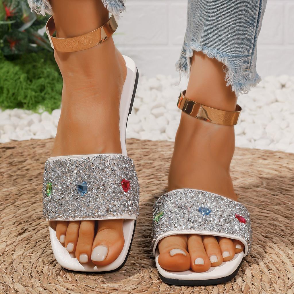 Fashion Big Size Comfortable Bottomed Sandals Women 2024 Lightweight Rhinestone Versatile Casual Open Toe Women Slippers Slides Women