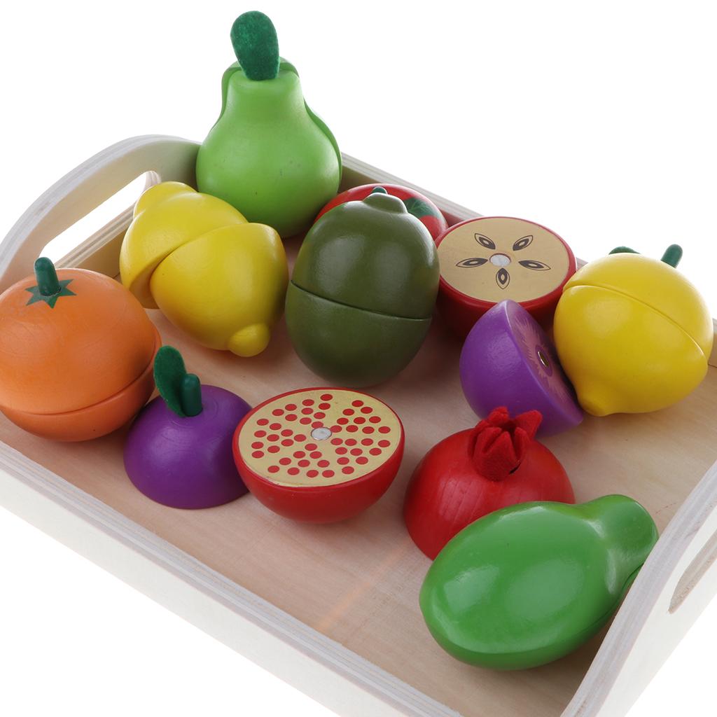 Magnetic Cutting Fruits Vegetables Kitchen Food Toy Wooden Playset Gift