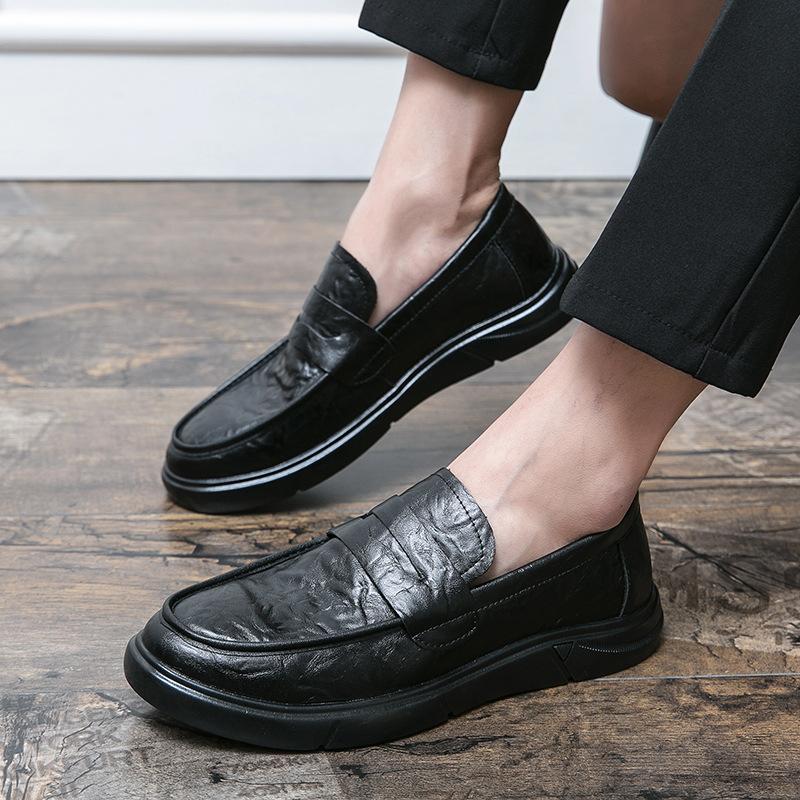 Кожаная обувь мягкая кожа толстая подошва business casual мягкая кожа дышащая Doudou обувь ручная царапина черная 38
