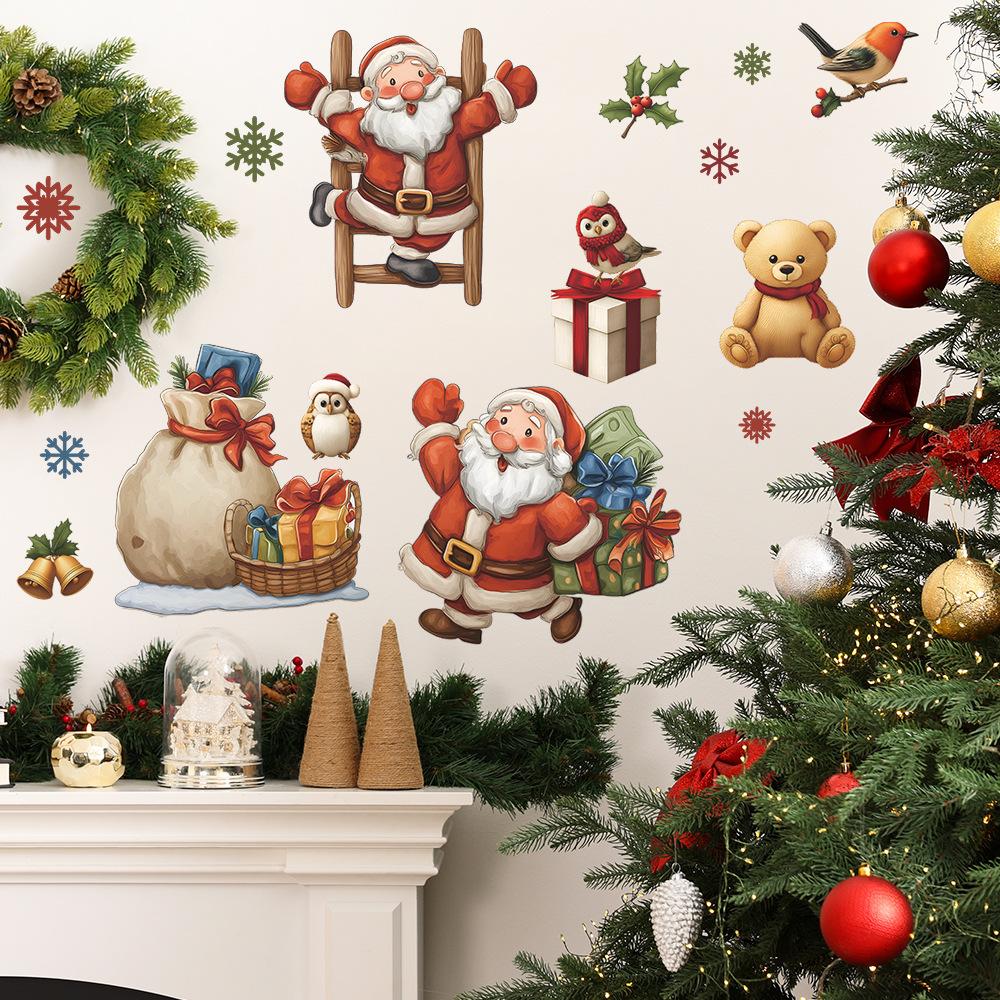 Cartoon Santa Claus Gives Gifts, Home Festival Decorations, Wall Stickers