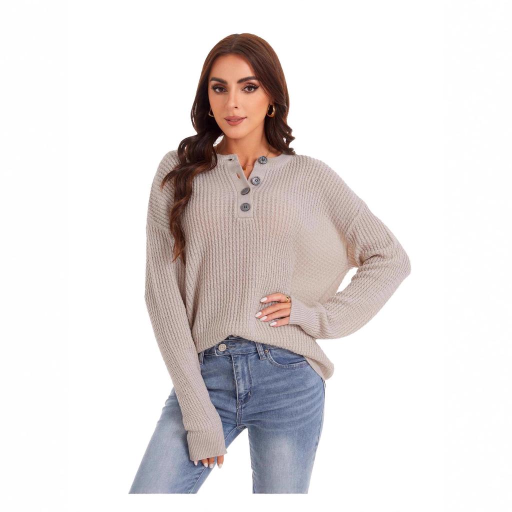 2025 Neuer Wollstil Herbst und Winter Knopf Rundhals Locker Lässig Damenbekleidung