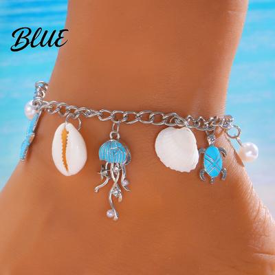 Marine Life Anklet Ocean-Inspired Jellyfish Turtle Shell Starfish Charms Bracelet
