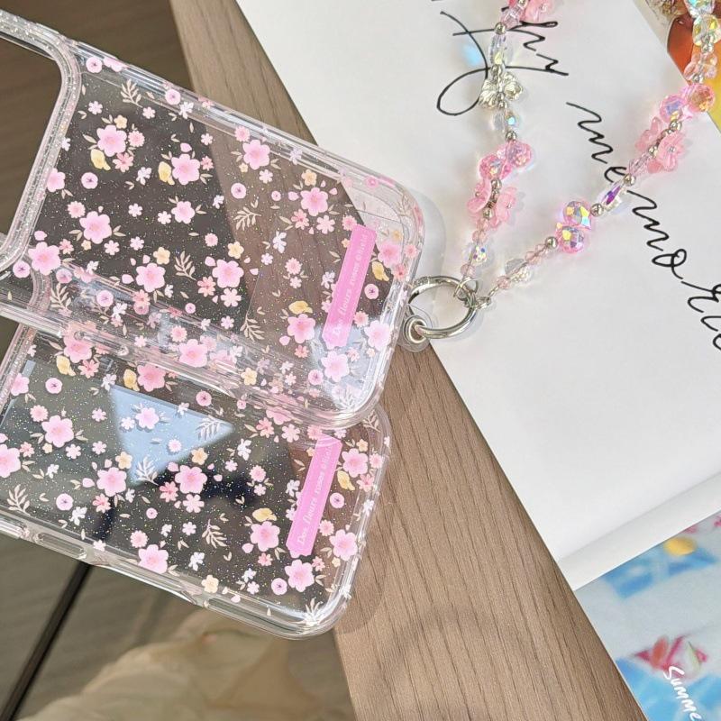 Pink Floral Chain Phone Case for iPhone 17 Pro Max - Compatible with 16 Pro and 15 Pro