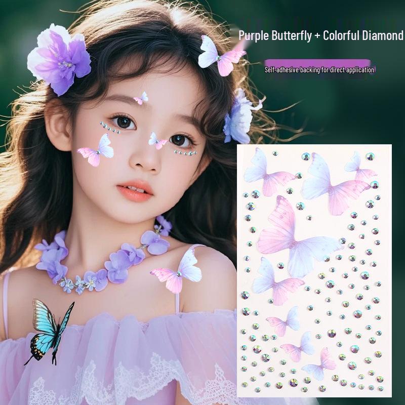 Αυτοκόλλητα Προσώπου Πεταλούδα & Διαμάντι για Παιδικό Μακιγιάζ Σκηνής