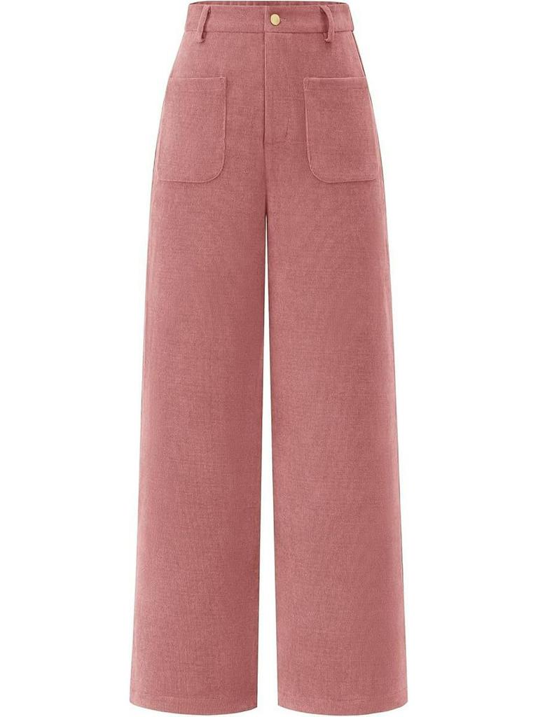 Women's High Waist Elastic Casual Pants with Button and Pockets